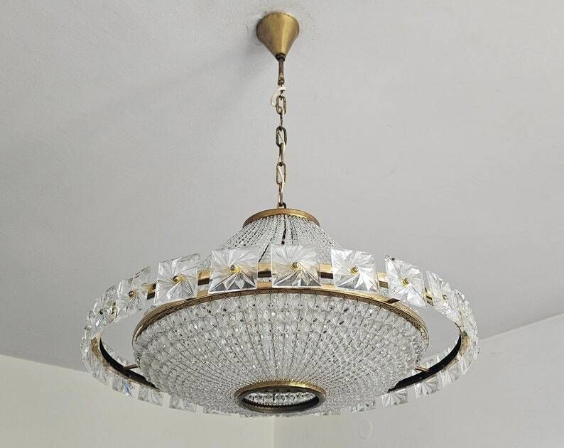 Extremely Rare Brass Ufo Chandelier With Faceted Glass Beads By J.L Lobmeyr // Swarovski Crystal Chandelier // Made In Austria In 1960s photo furniture