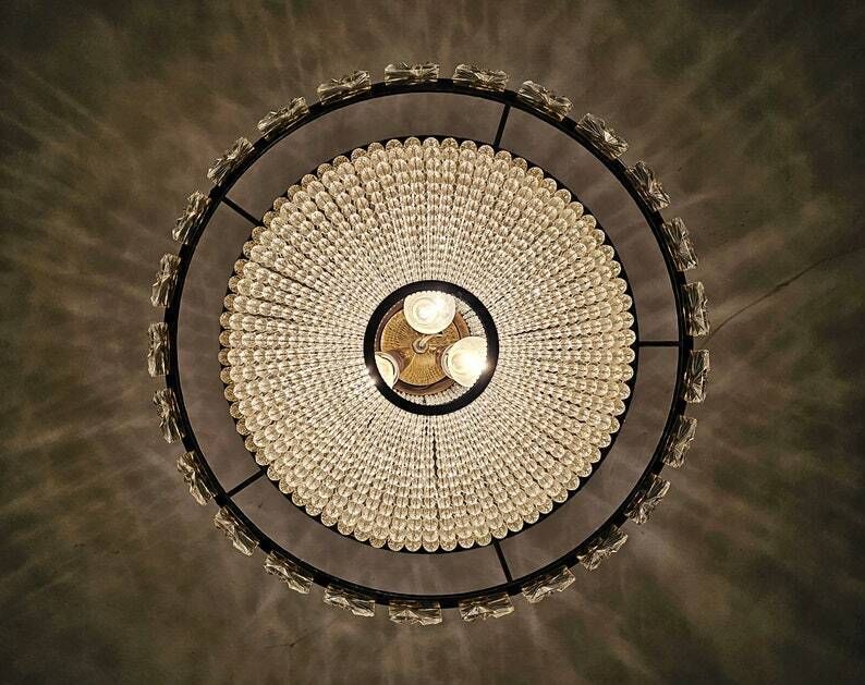 Extremely Rare Brass Ufo Chandelier With Faceted Glass Beads By J.L Lobmeyr // Swarovski Crystal Chandelier // Made In Austria In 1960s photo for sale