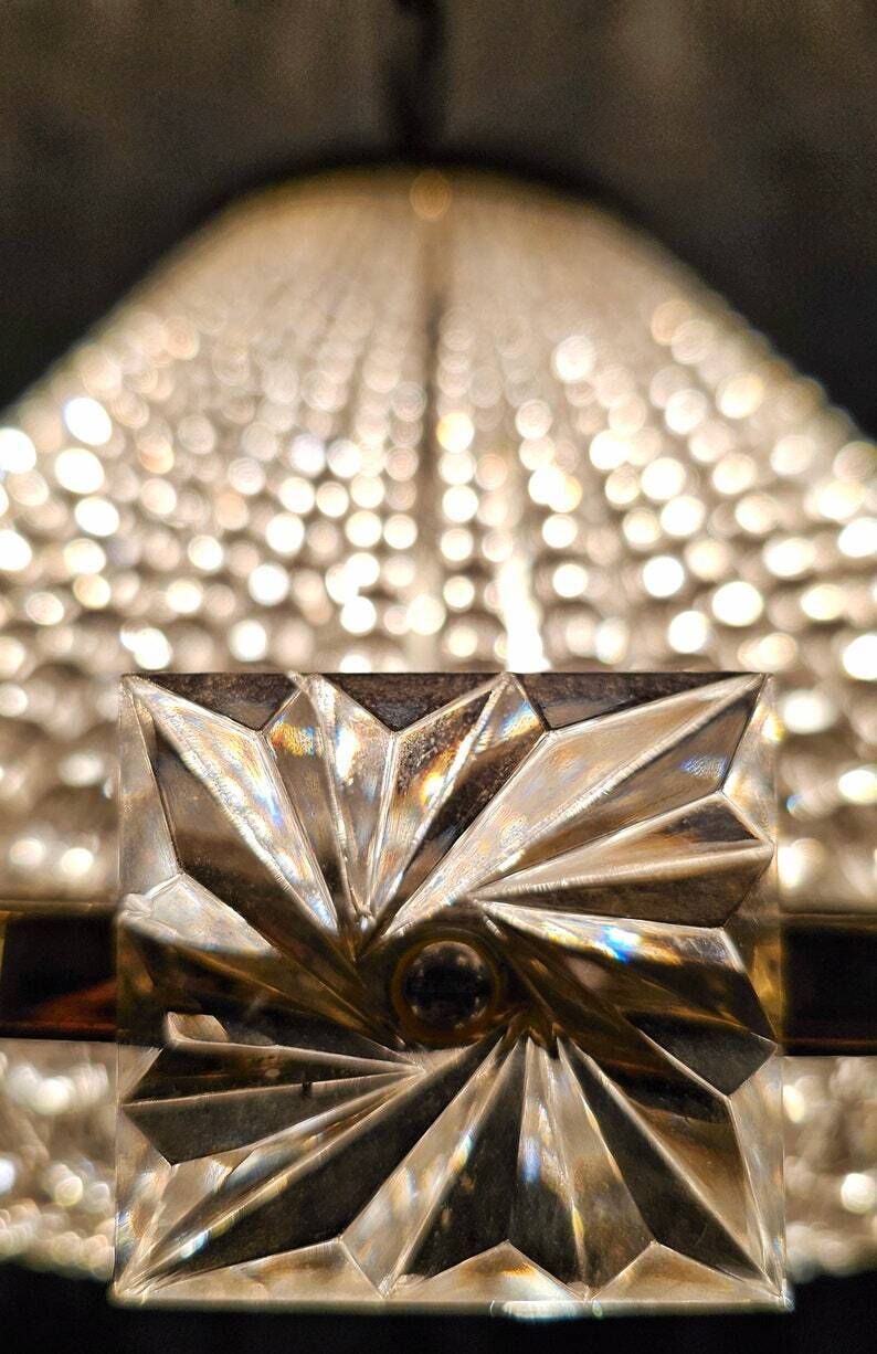 Extremely Rare Brass Ufo Chandelier With Faceted Glass Beads By J.L Lobmeyr // Swarovski Crystal Chandelier // Made In Austria In 1960s photo 4600.0