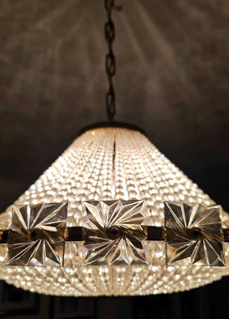 Extremely Rare Brass Ufo Chandelier With Faceted Glass Beads By J.L Lobmeyr // Swarovski Crystal Chandelier // Made In Austria In 1960s photo buy