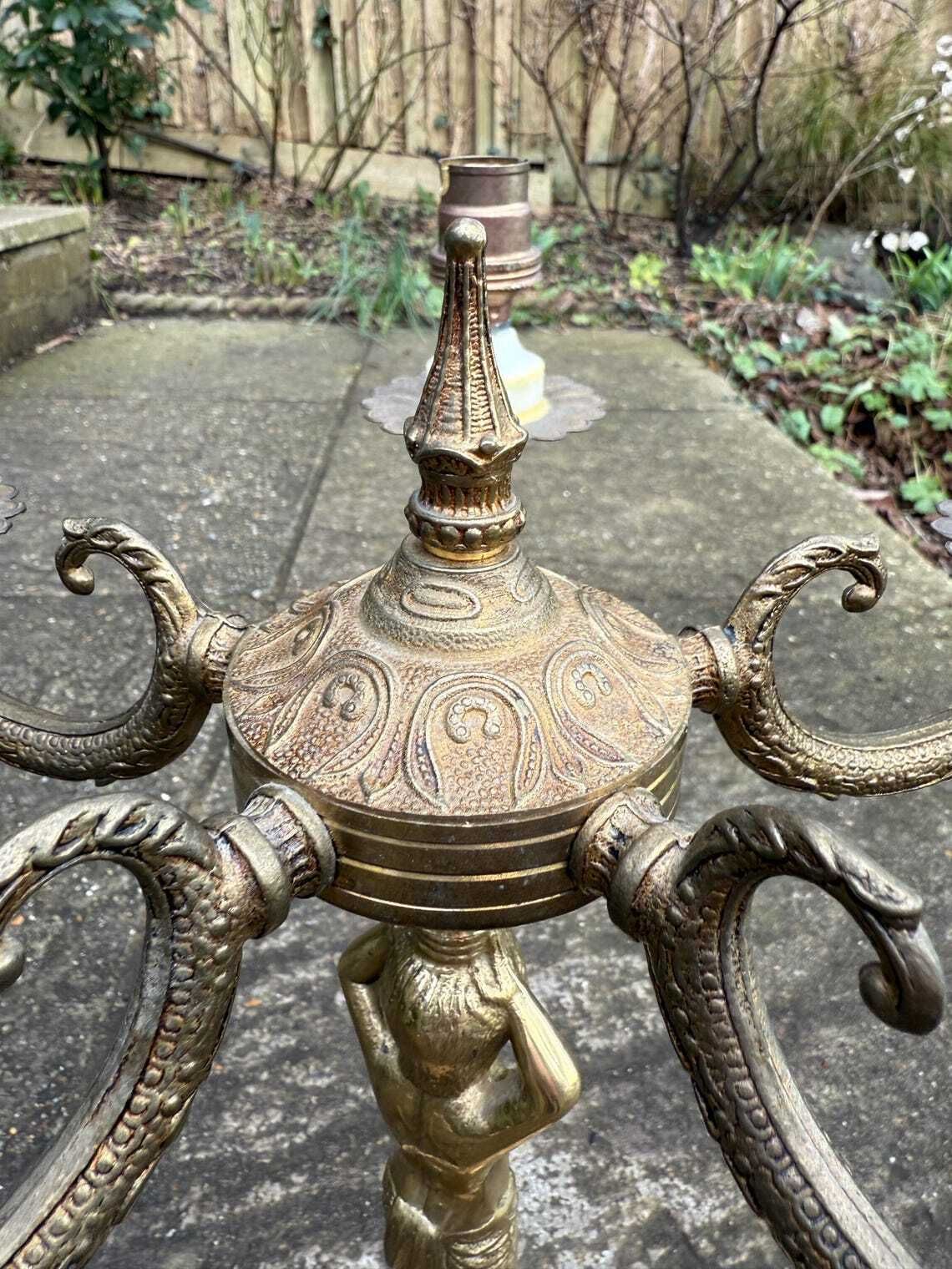 Unusual Retro Candelabra In Brass Metal With Six Bulb Holders And A Cherub Ornamental Stem   Pat Tested  Vgc photo 117.0