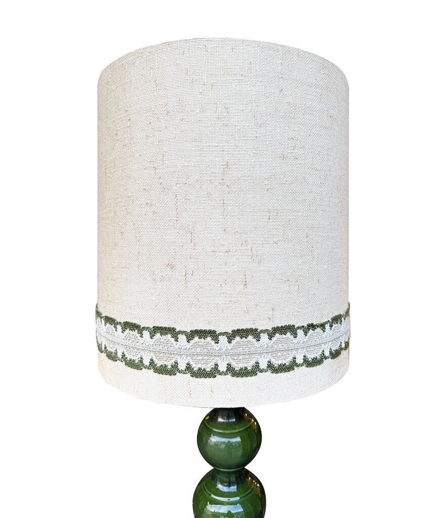 A Large French 1960s Green Glazed Ceramic Lamp With Original Hessian Shade photo vinterior