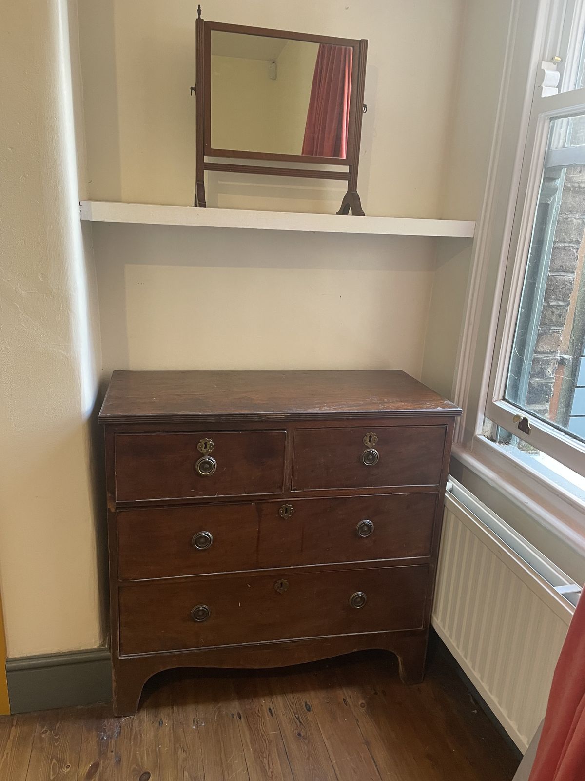 Antique Wooden Chest Of Drawers & Mirror