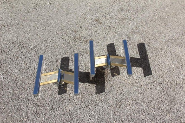 Geometric Pair Of Sconces Metal Chrome Brass Sciolari Italian Design, 1970s photo furniture