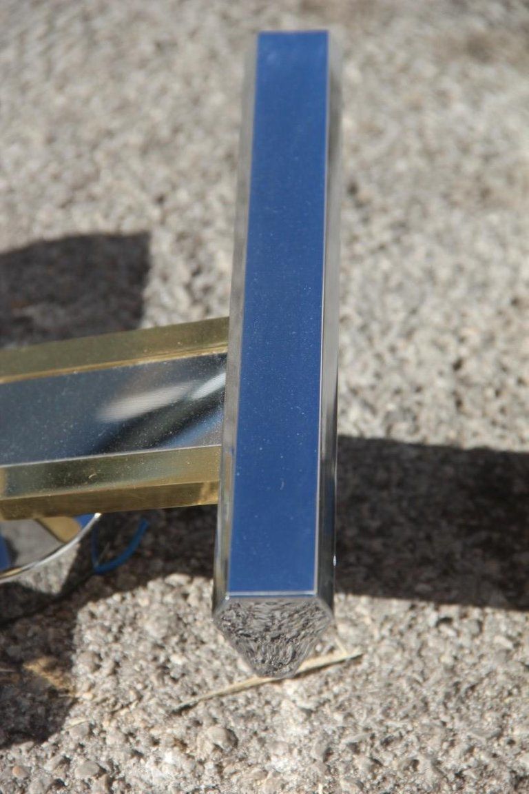 Geometric Pair Of Sconces Metal Chrome Brass Sciolari Italian Design, 1970s photo vinterior