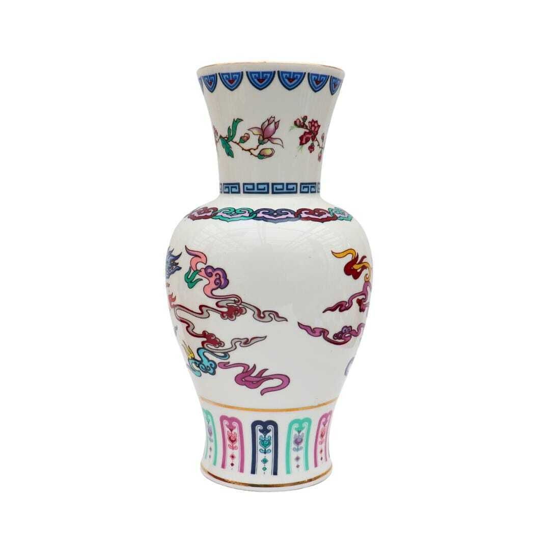 1986 Franklin Mint “The Dance Of The Celestial Dragon” Vase H 10.5 In Tall , Large Chinoiserie Vase Dragon Chasing Pearl photo buy