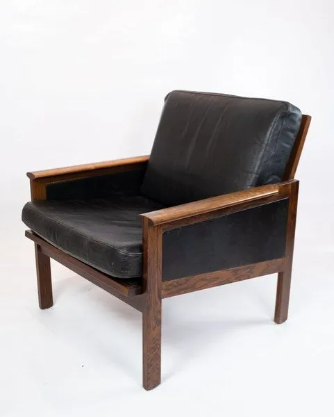One Single Armchair, Model Capella, In Rosewood And Black Elegance Leather Designed By Illum Wikkelsø From The 1960s