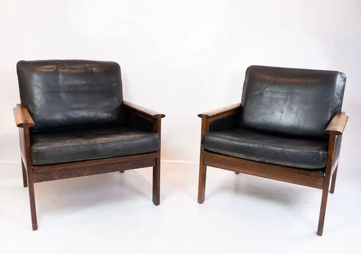 One Single Armchair, Model Capella, In Rosewood And Black Elegance Leather Designed By Illum Wikkelsø From The 1960s photo furniture