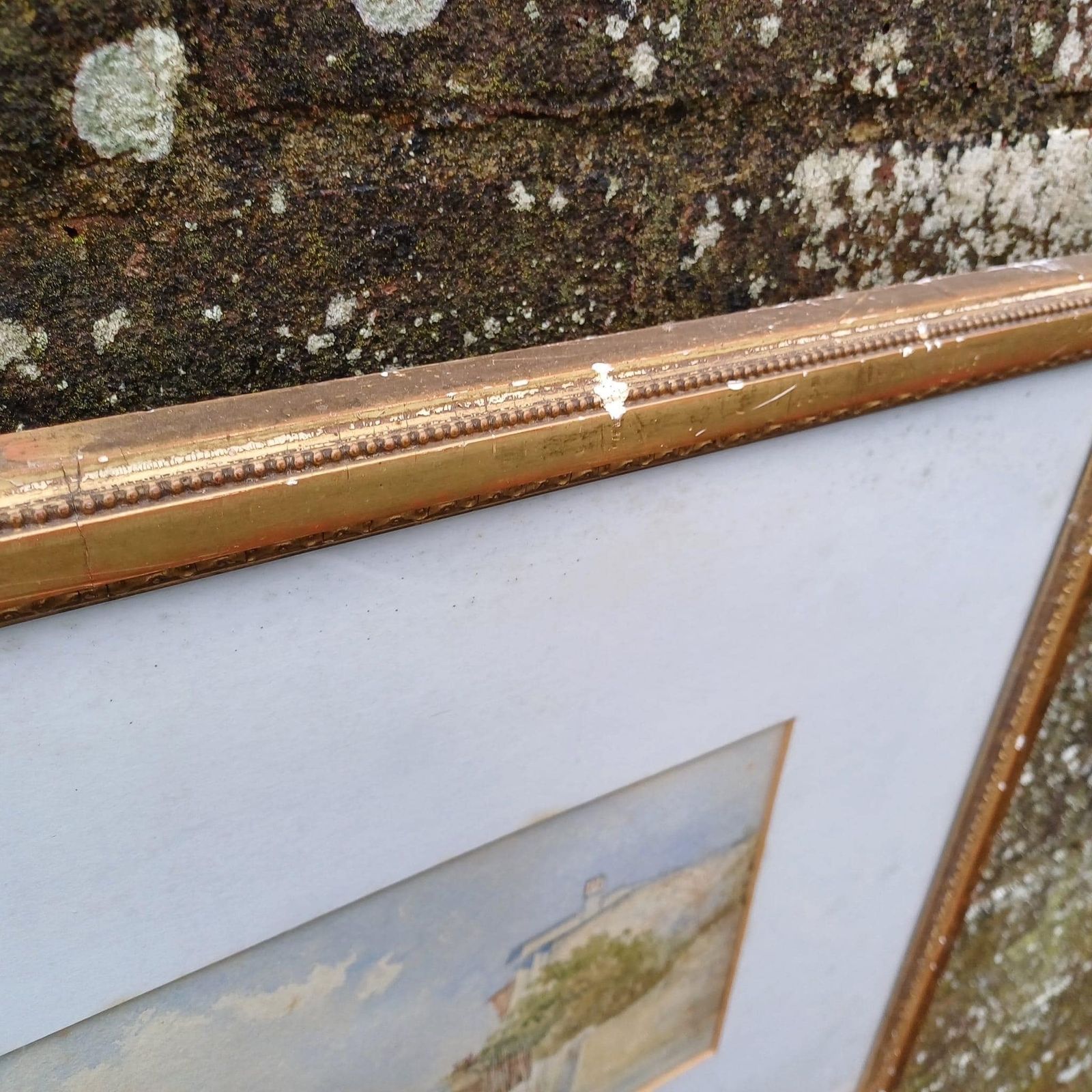 Mid Century Gilt Vintage Frame With Glass, And A Vintage Water Colour Painting (61cm X 44cm) photo vintage