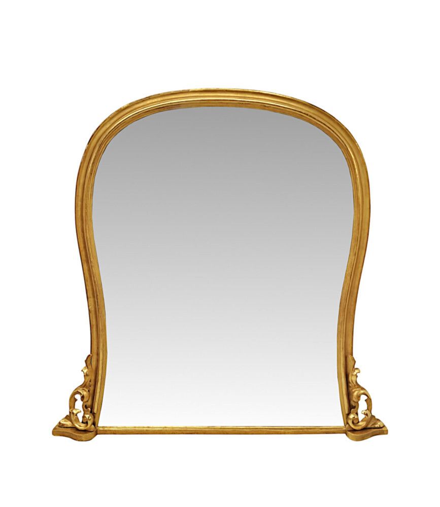 A Stunning 19th Century Large Archtop Waisted Shape Giltwood Overmantel Mirror