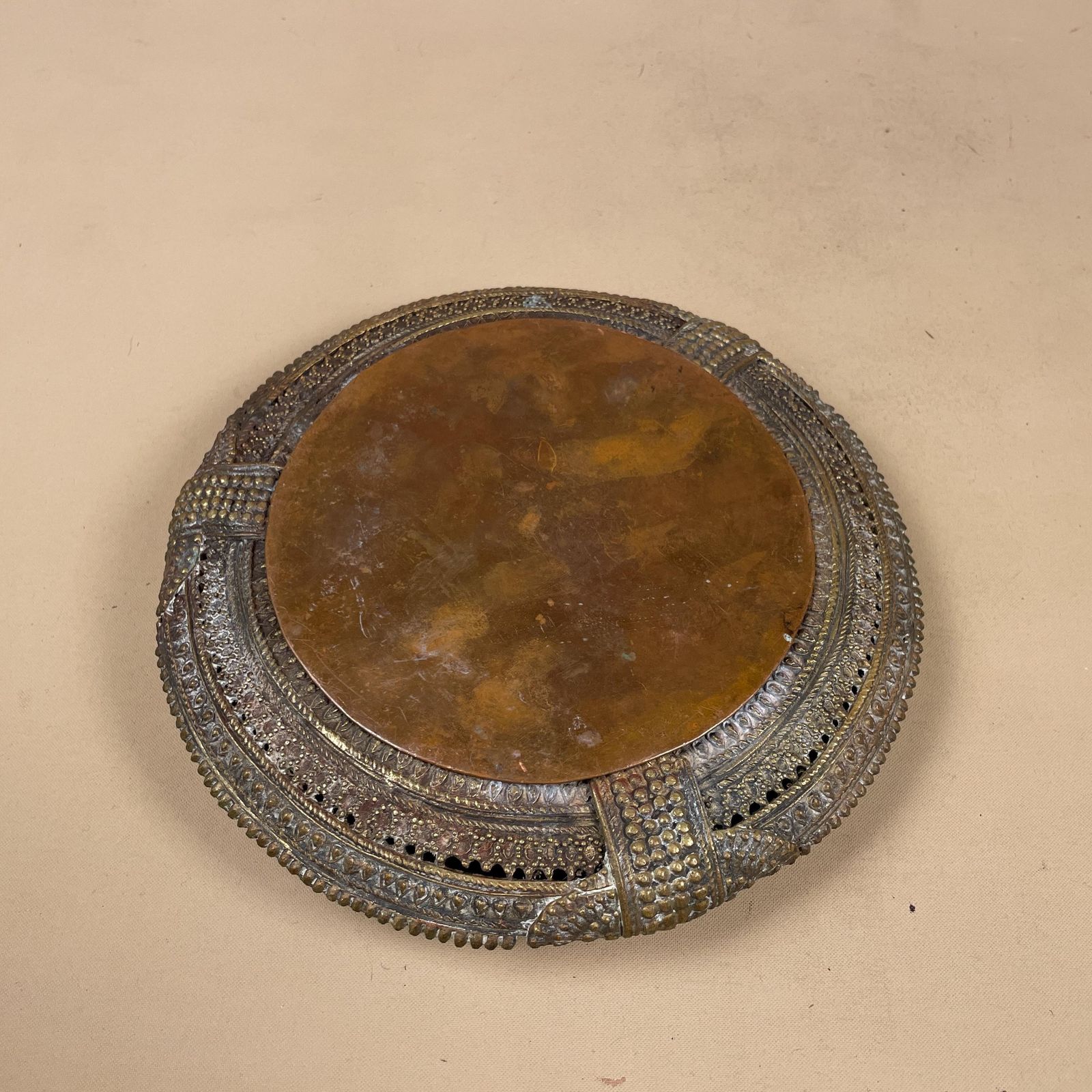 Antique Indian Copper Metal Candle Holder Tea Light Lantern India Dinner Candlestick Metal Work Pattern Handmade Traditional Flat Asian photo buy