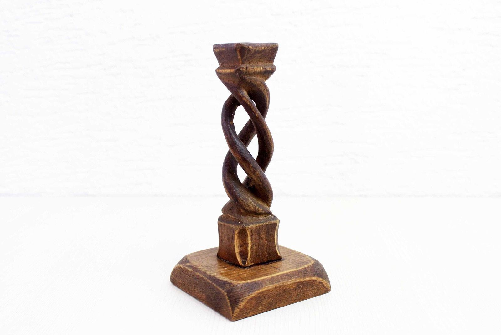 Elegant Handcrafted Turned Wooden Candle Holder, France 1950