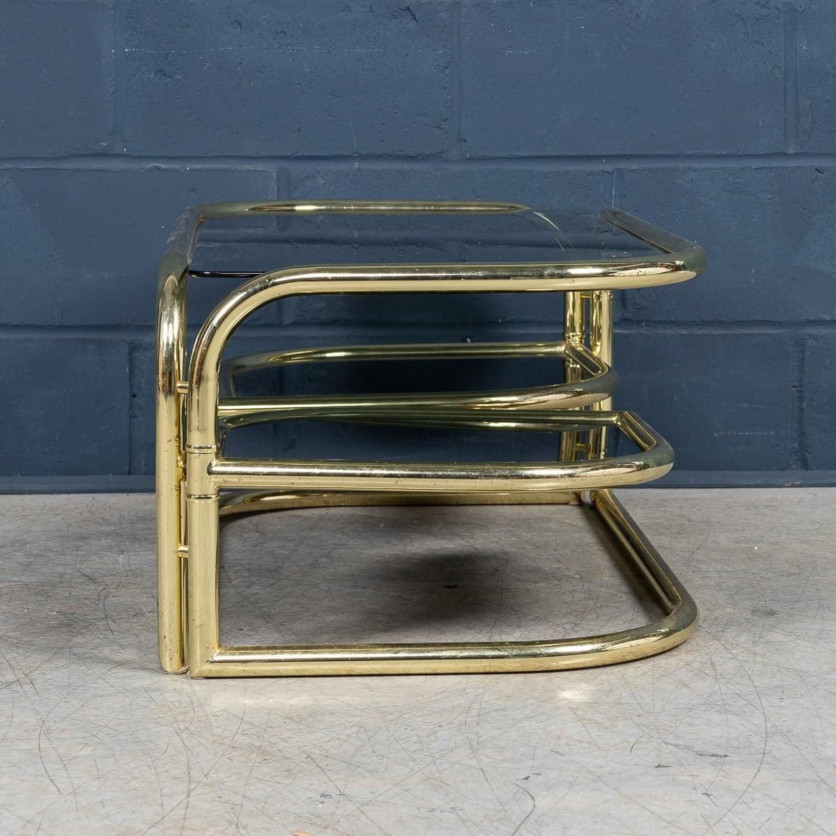 20th Century Italian Brass Framed Smoked Glass Coffee Table By Morex C.1980 photo vinterior