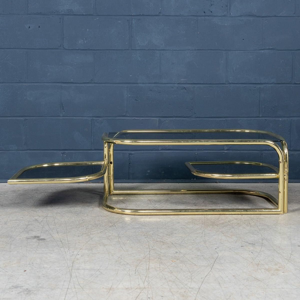 20th Century Italian Brass Framed Smoked Glass Coffee Table By Morex C.1980 photo buy