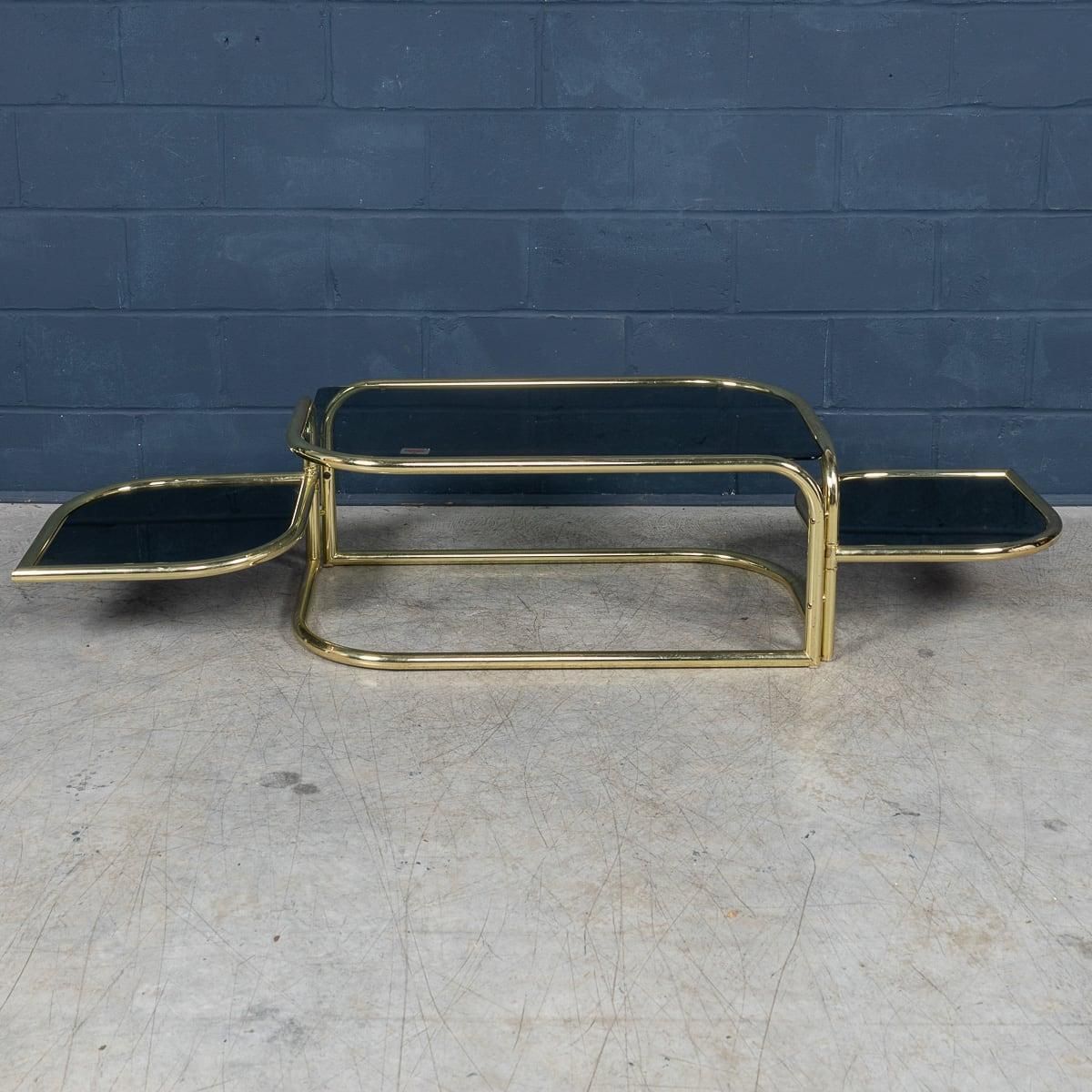 995.0 20th Century Italian Brass Framed Smoked Glass Coffee Table By Morex C.1980 photo