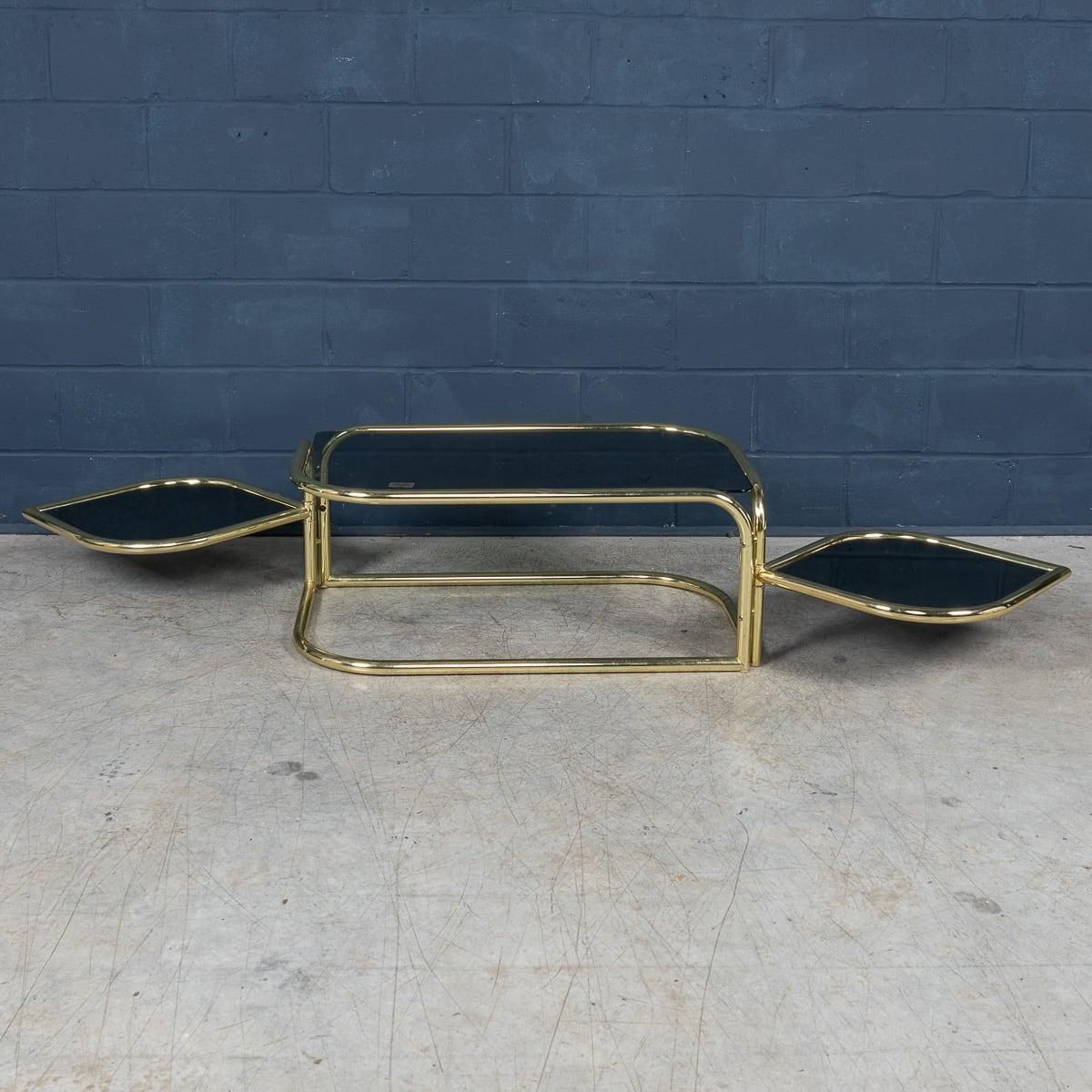 photo vinterior 20th Century Italian Brass Framed Smoked Glass Coffee Table By Morex C.1980