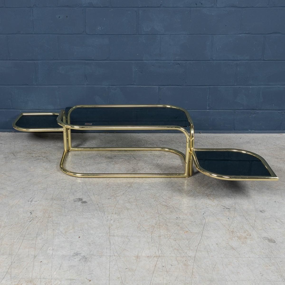photo buy 20th Century Italian Brass Framed Smoked Glass Coffee Table By Morex C.1980