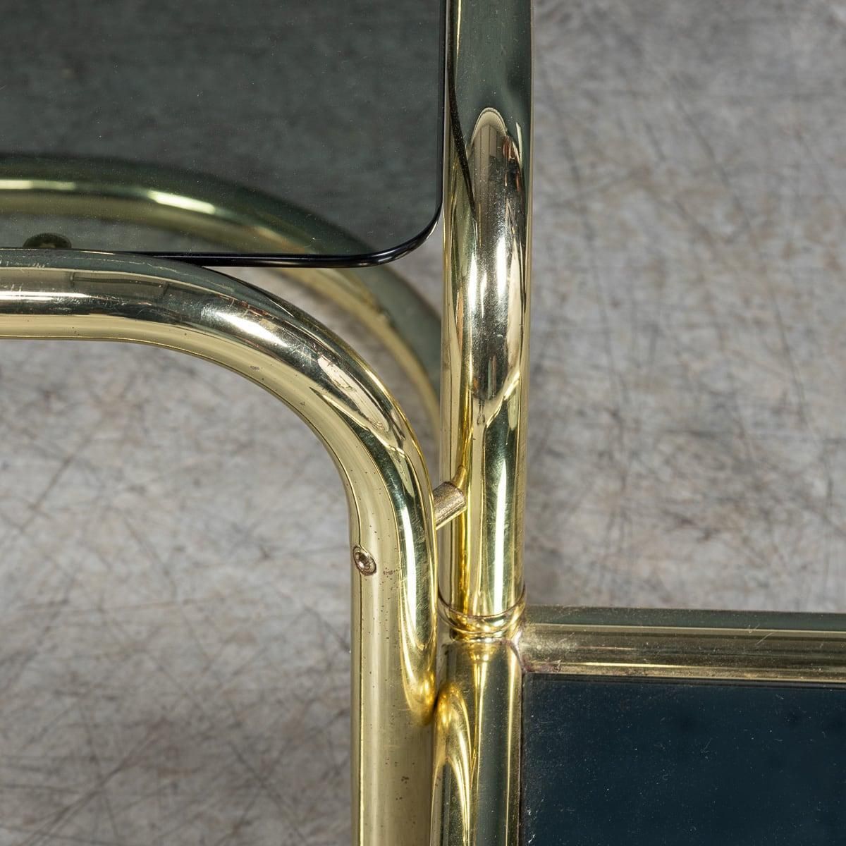 photo vintage 20th Century Italian Brass Framed Smoked Glass Coffee Table By Morex C.1980