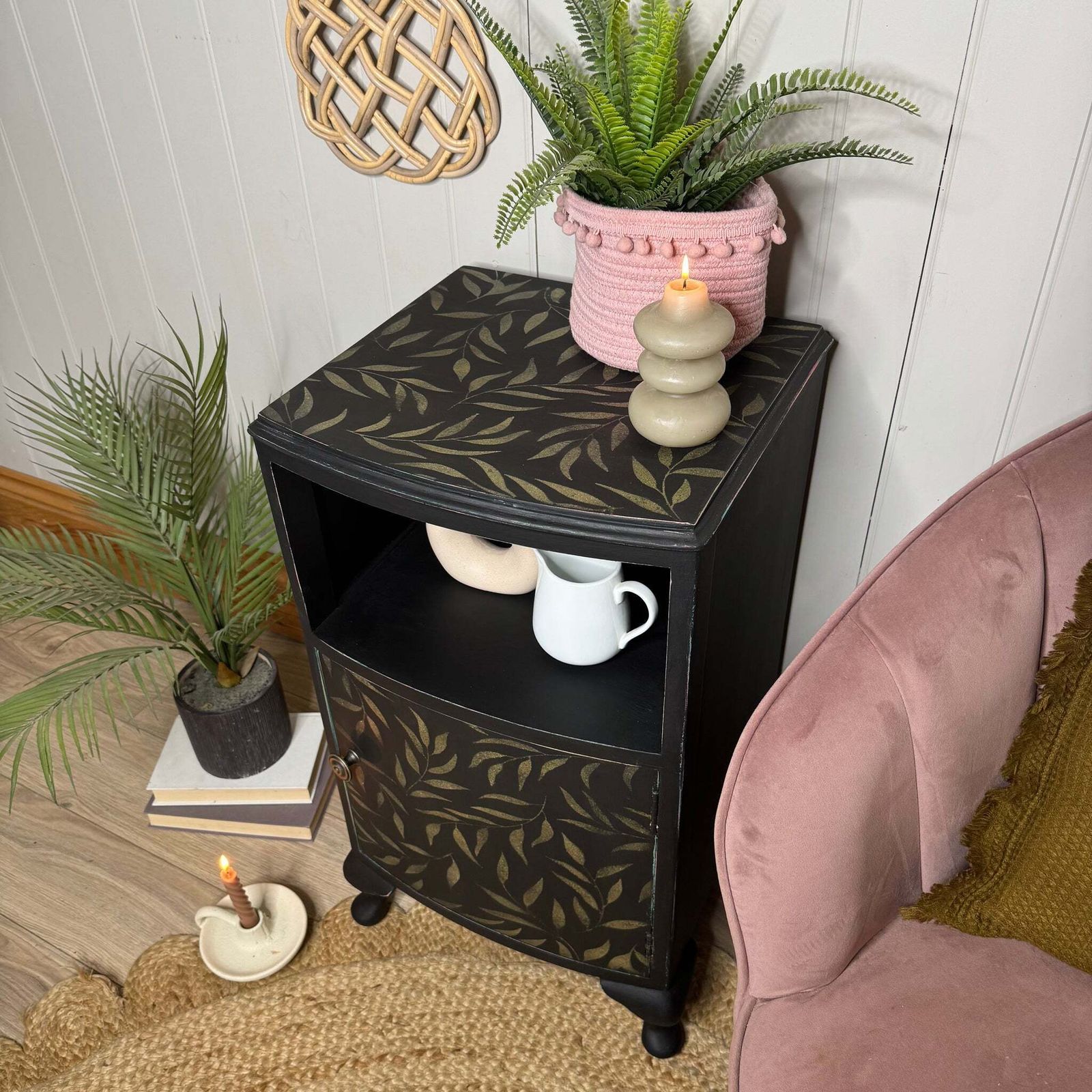 Vintage French Style Bedside Table Painted Black And Gold photo 225.0
