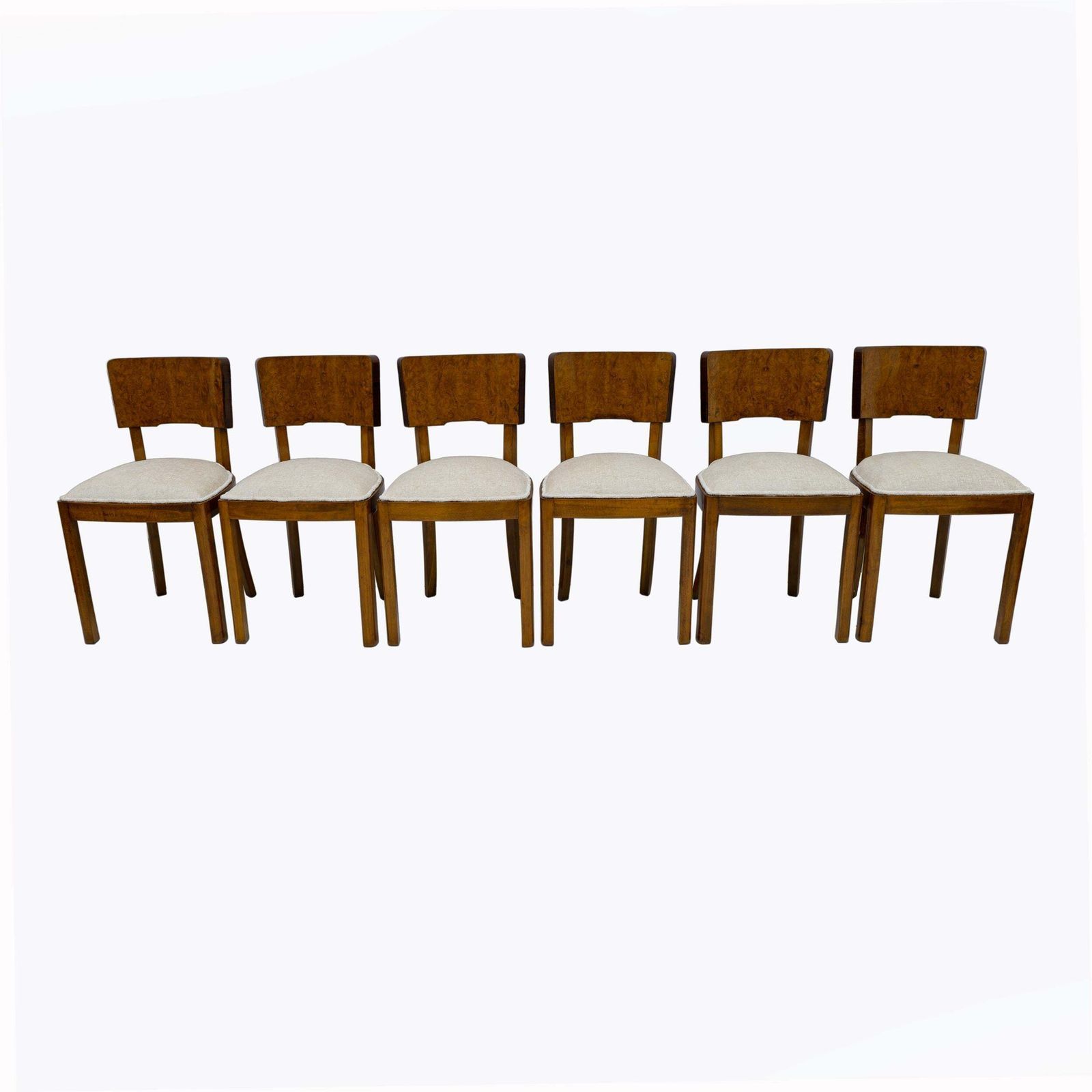 Six Of Art Deco Italian Walnut Dining Chairs, 1930s photo for sale