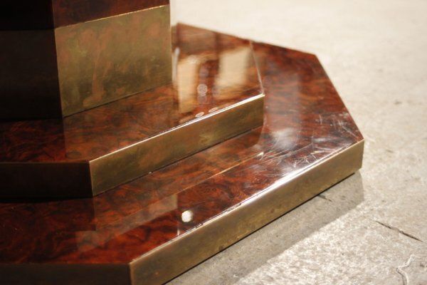 photo for sale Burl Lacquer And Brass Dining Table By Jean Claude Mahey For Maison Roméo, 1970s