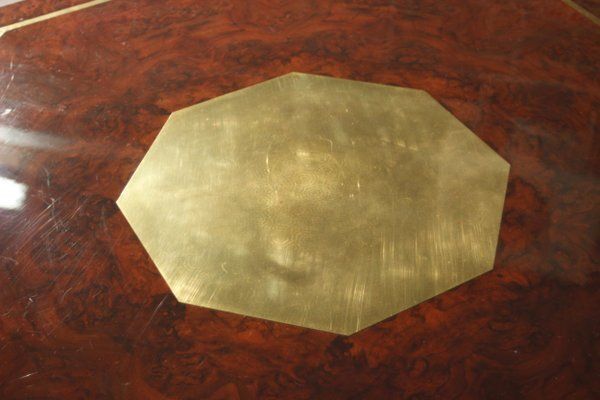 photo vinterior Burl Lacquer And Brass Dining Table By Jean Claude Mahey For Maison Roméo, 1970s