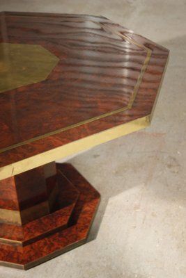 photo vintage Burl Lacquer And Brass Dining Table By Jean Claude Mahey For Maison Roméo, 1970s