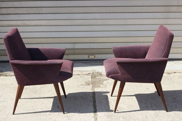 Mid Century Violet Velvet & Corduroy Armchairs, 1950s, Set Of 2 photo buy
