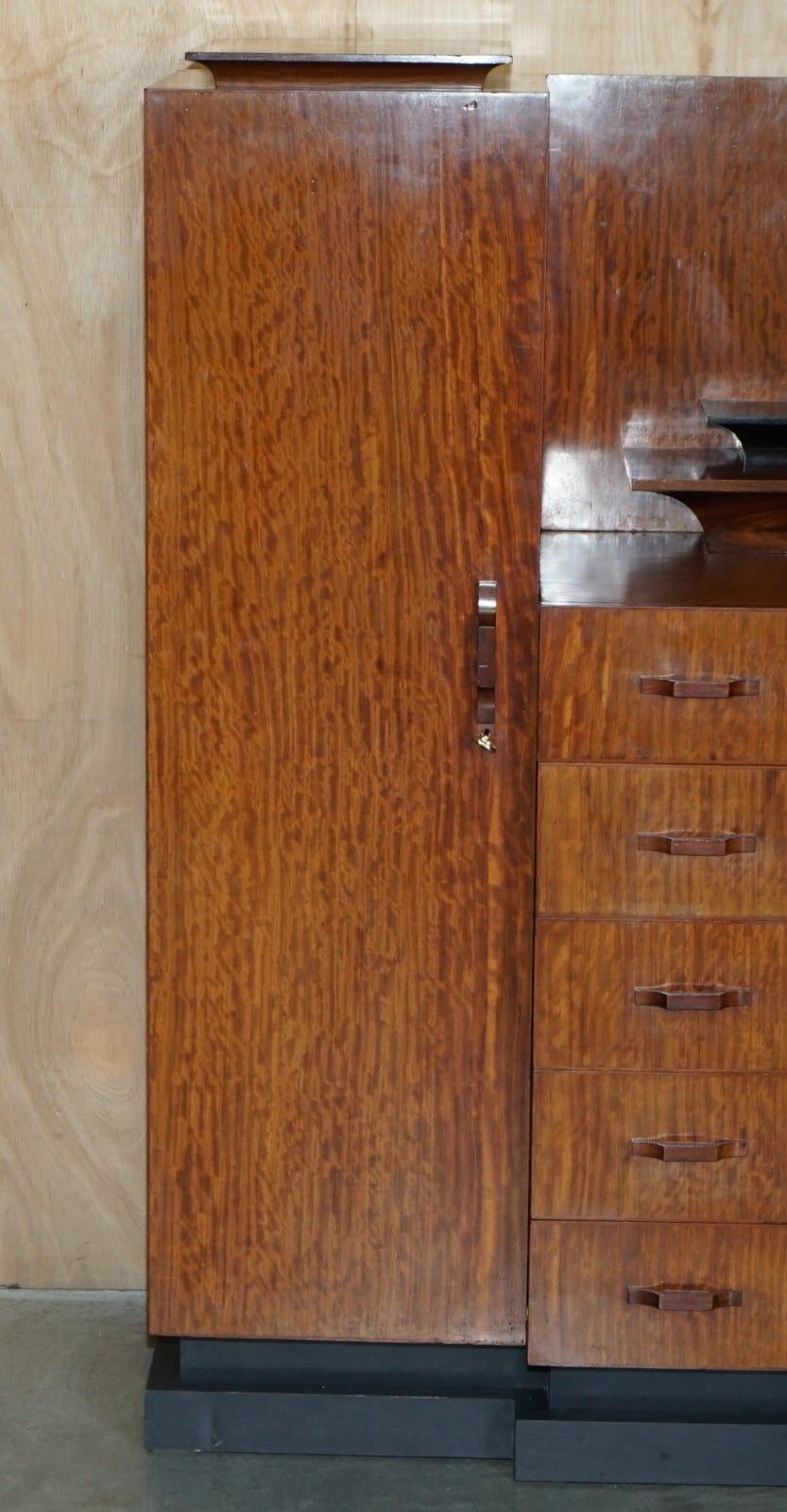 Original Antique Art Deco Cir 1920's Double Wardrobe Chest Of Drawers Compendium photo Furniture