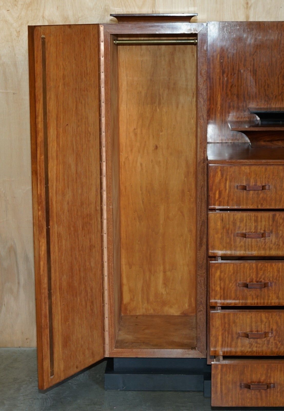photo vinterior Original Antique Art Deco Cir 1920's Double Wardrobe Chest Of Drawers Compendium