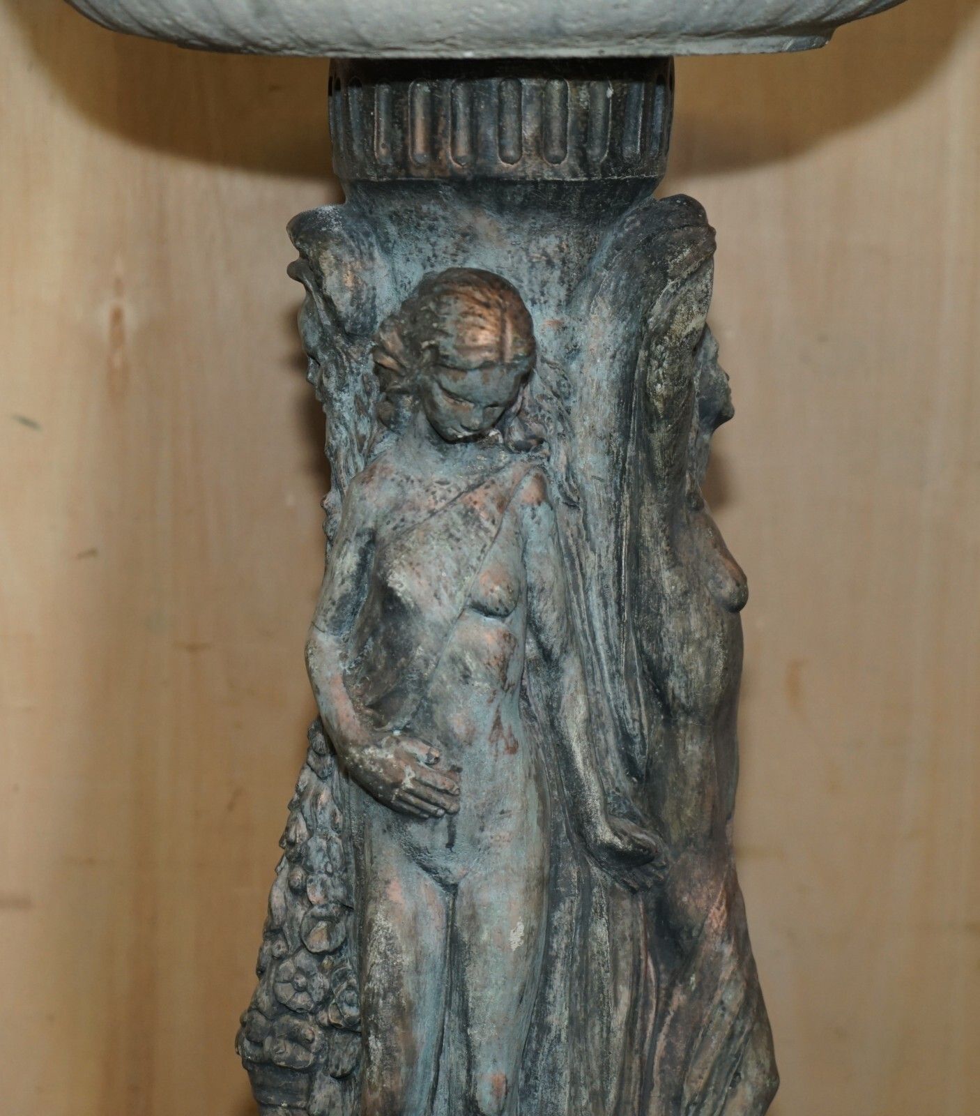 1750.0 Vintage Three Graces Bird Bath Garden Statue With Highly Patined Finish photo