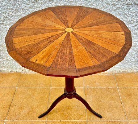 Early 20th Century French Rotating Round Side Table In Walnut, 1940s photo for sale