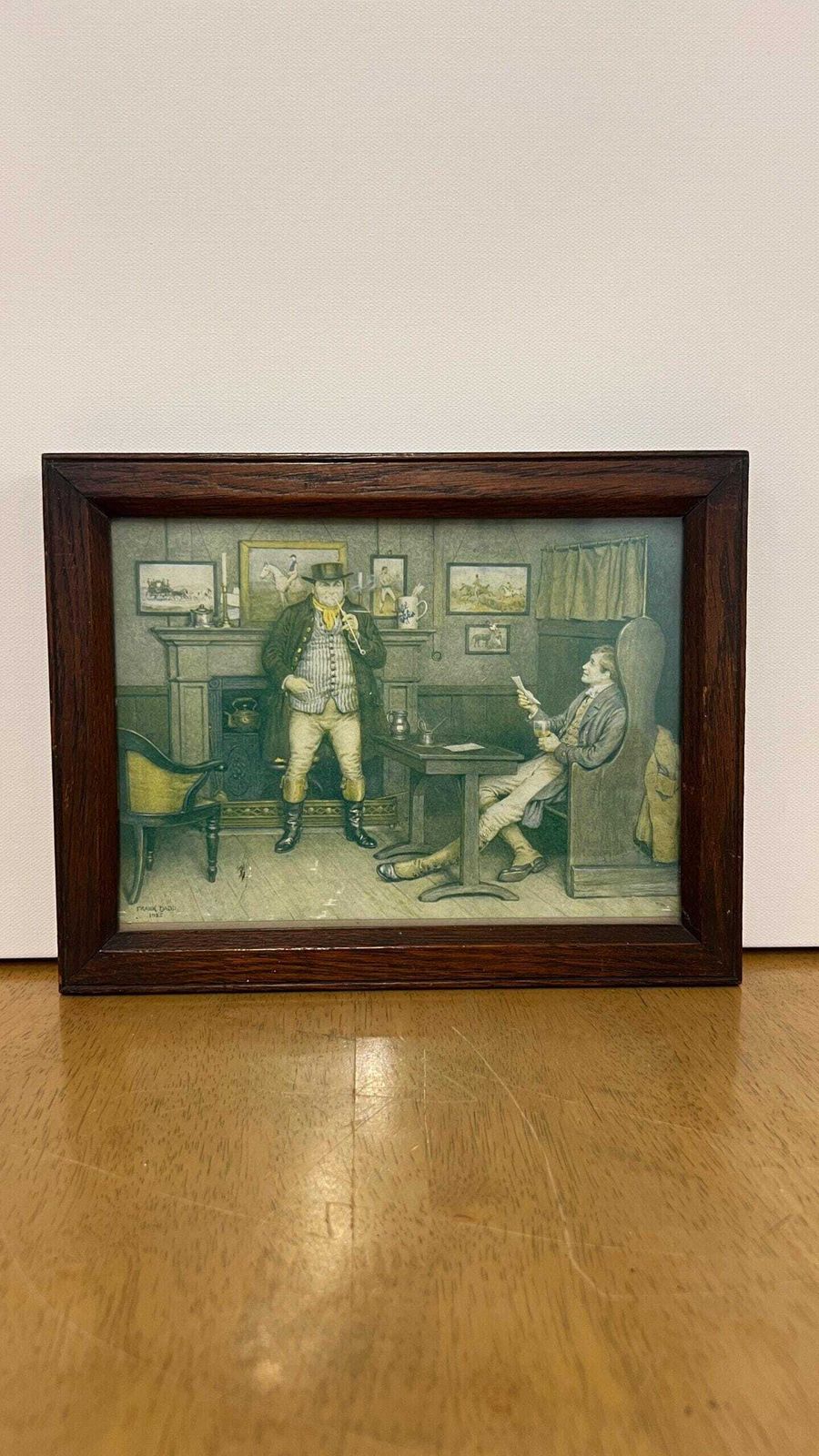 Vintage Picture In Solid Wood Frame Of A 1925 Frank Dadd Painting Depicting Gentlemen In A Pub photo for sale