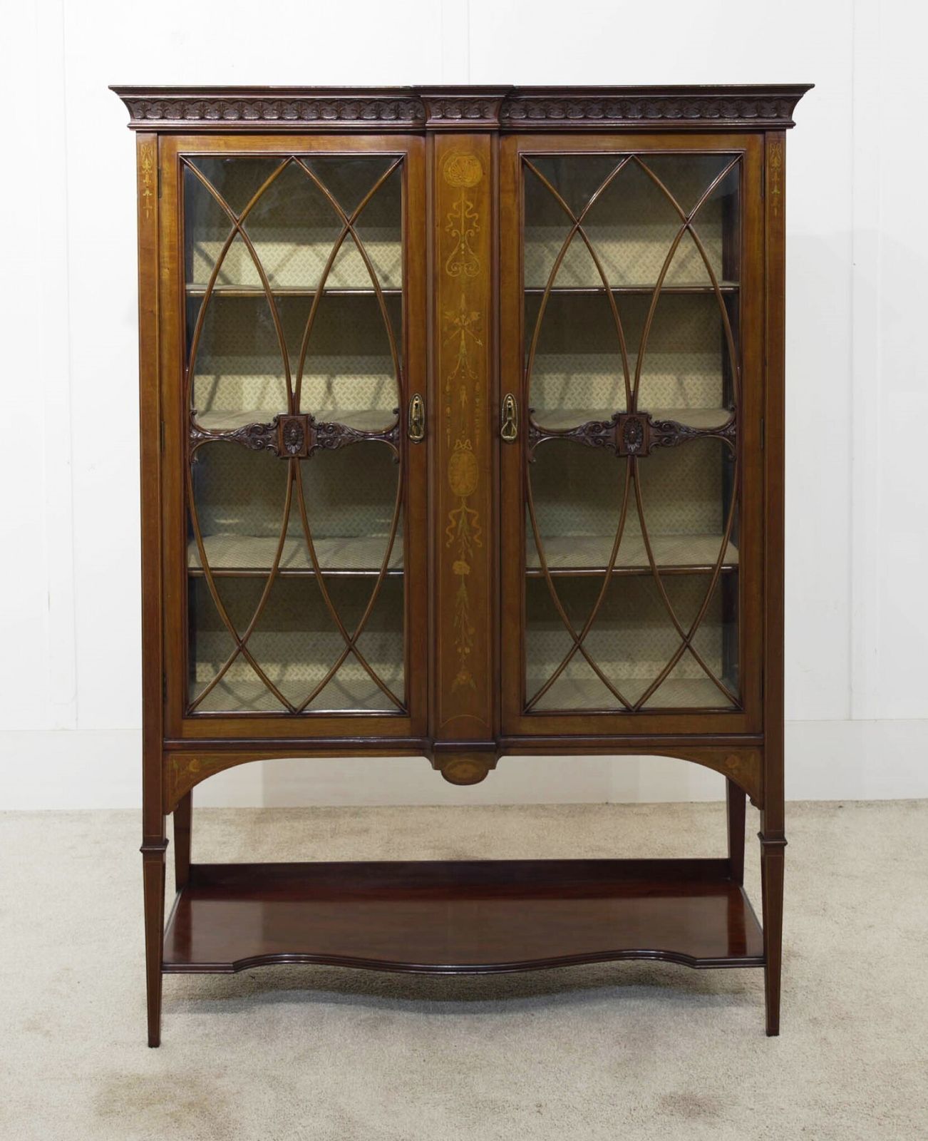 Furniture Edwardian Sheraton Display Cabinet Mahogany Inlay 1900 photo