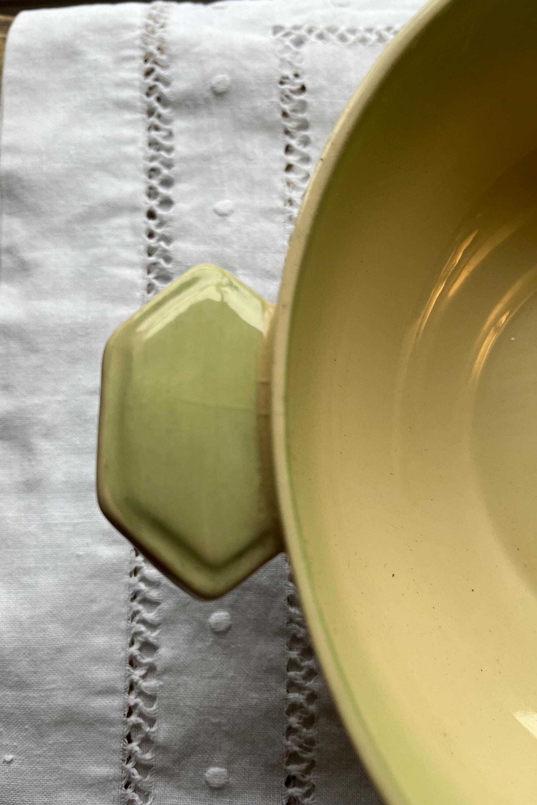 A Pair Of Art Deco 'Sunbuff' 1930s Ceramic Handled Serving Bowls By Gray's Pottery In Delicate Shades Of Green And Cream Available Singly photo vinterior