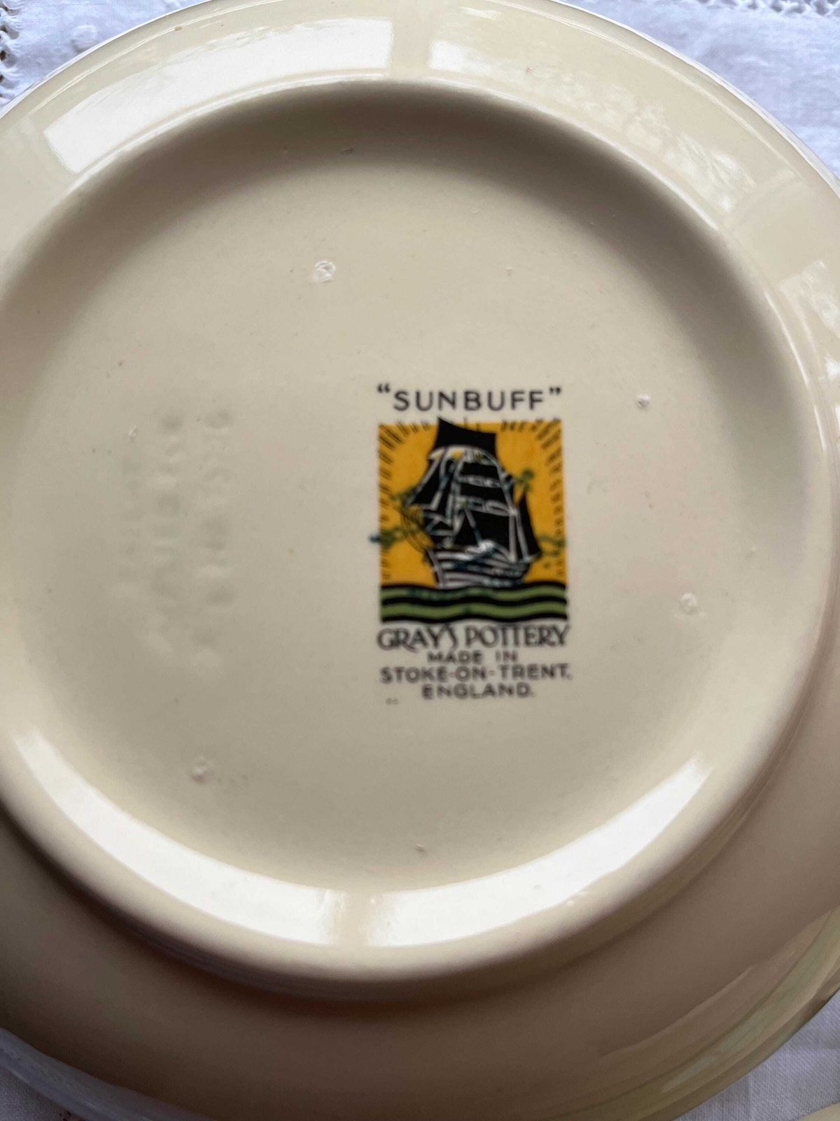 A Pair Of Art Deco 'Sunbuff' 1930s Ceramic Handled Serving Bowls By Gray's Pottery In Delicate Shades Of Green And Cream Available Singly photo buy