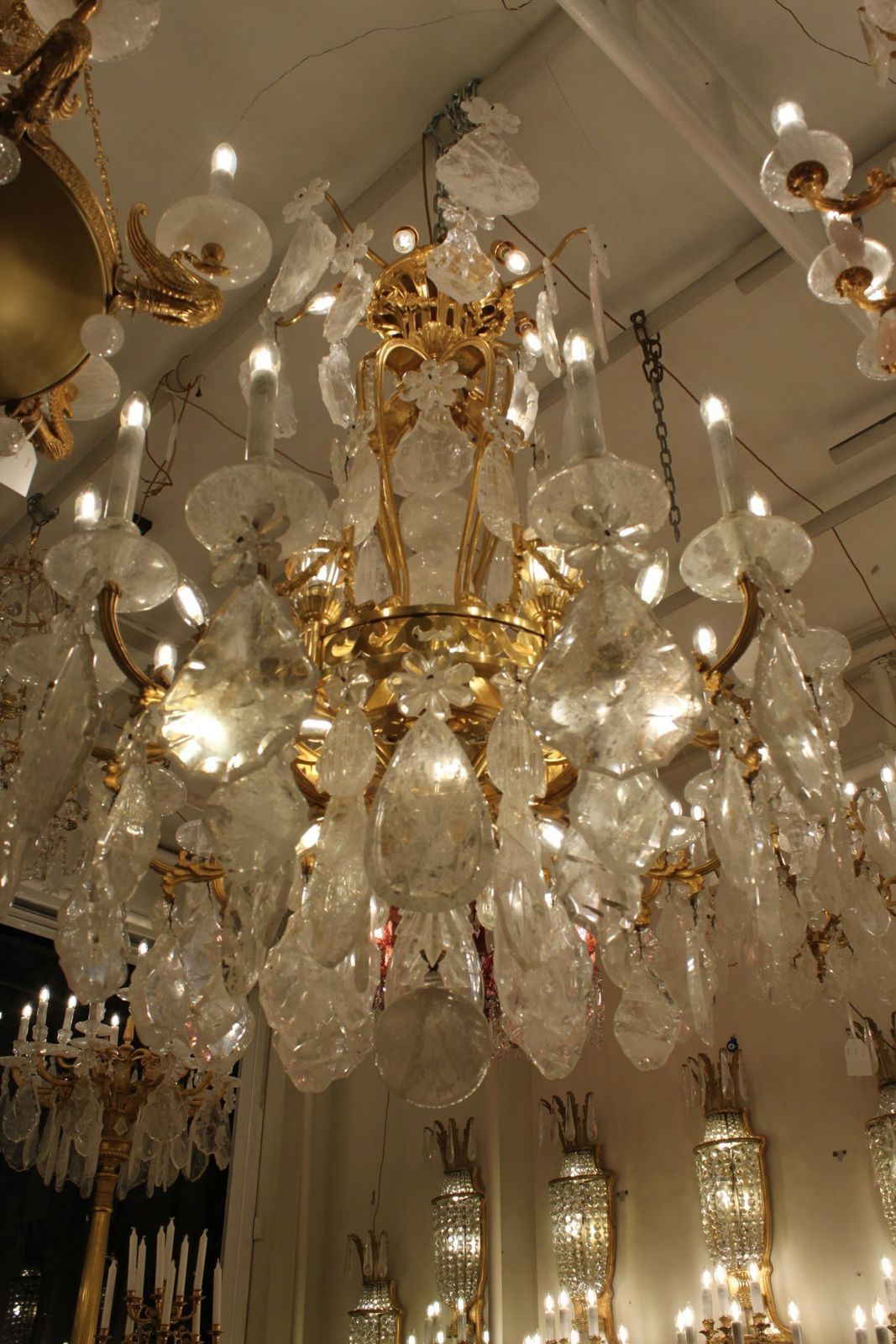 Magnificent Crowned French Bronze And Rock Crystal Chandelier With Candles 12 photo for sale