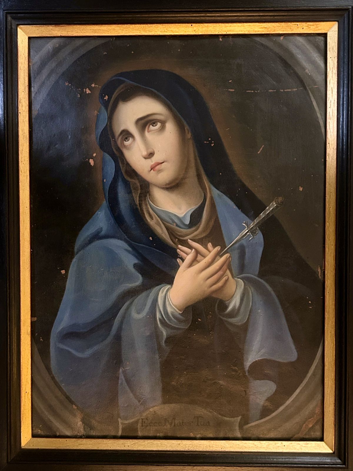 18th Century Spanish Colonial Mater Dolorosa (Our Lady Of Sorrows) Oil Painting On Copper photo for sale