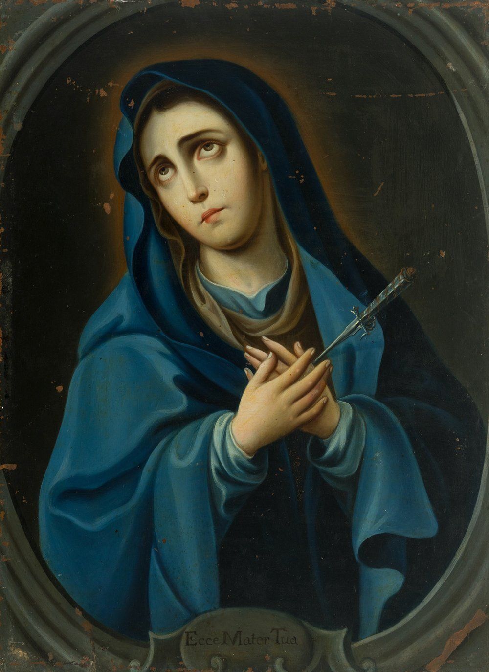 18th Century Spanish Colonial Mater Dolorosa (Our Lady Of Sorrows) Oil Painting On Copper photo Art