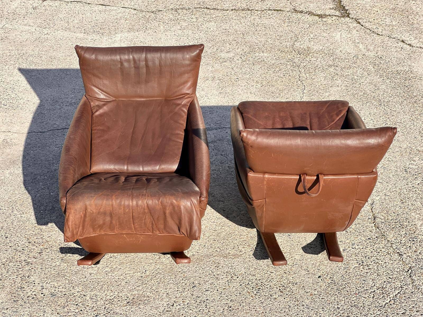 Pair Of De Sede Rocking Chairs, Switzerland 1970 In Brown Leather photo 4078.0