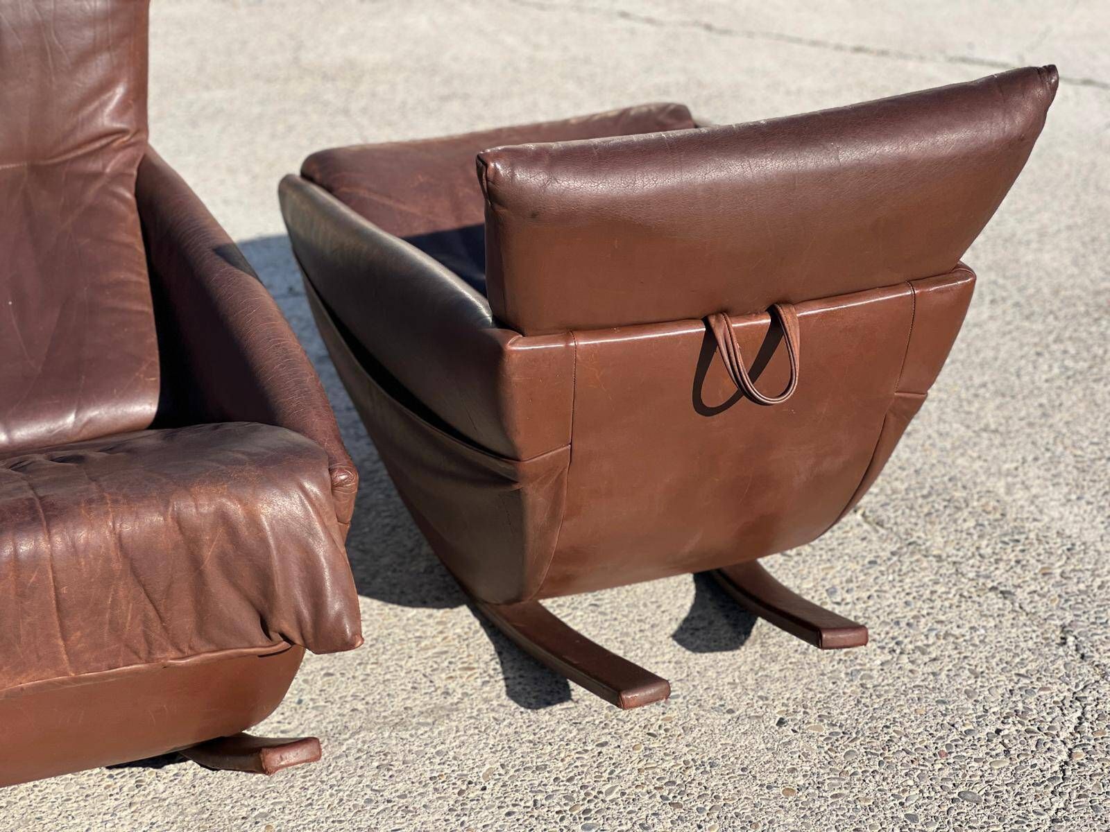 Pair Of De Sede Rocking Chairs, Switzerland 1970 In Brown Leather photo vinterior