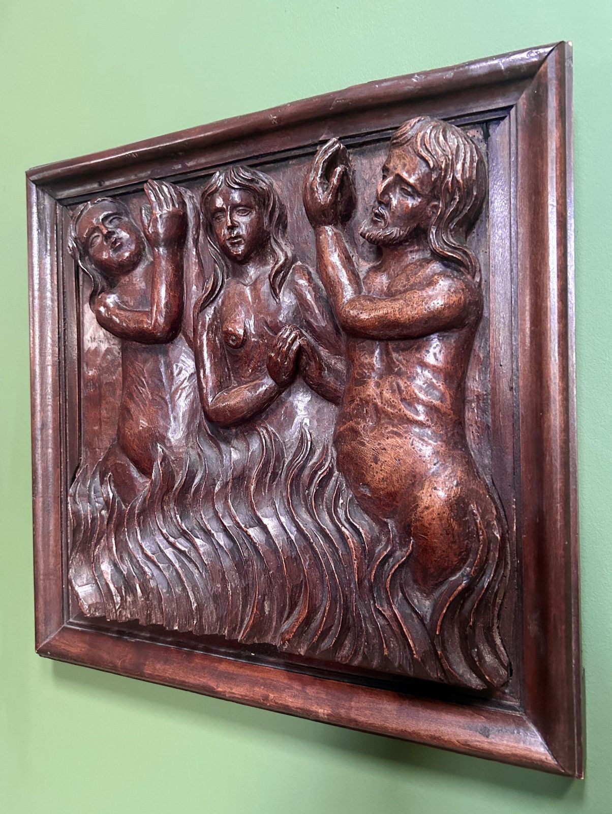 15th / 16th Century Italian Walnut Panel Carving Of Religious Souls In Purgatory photo furniture