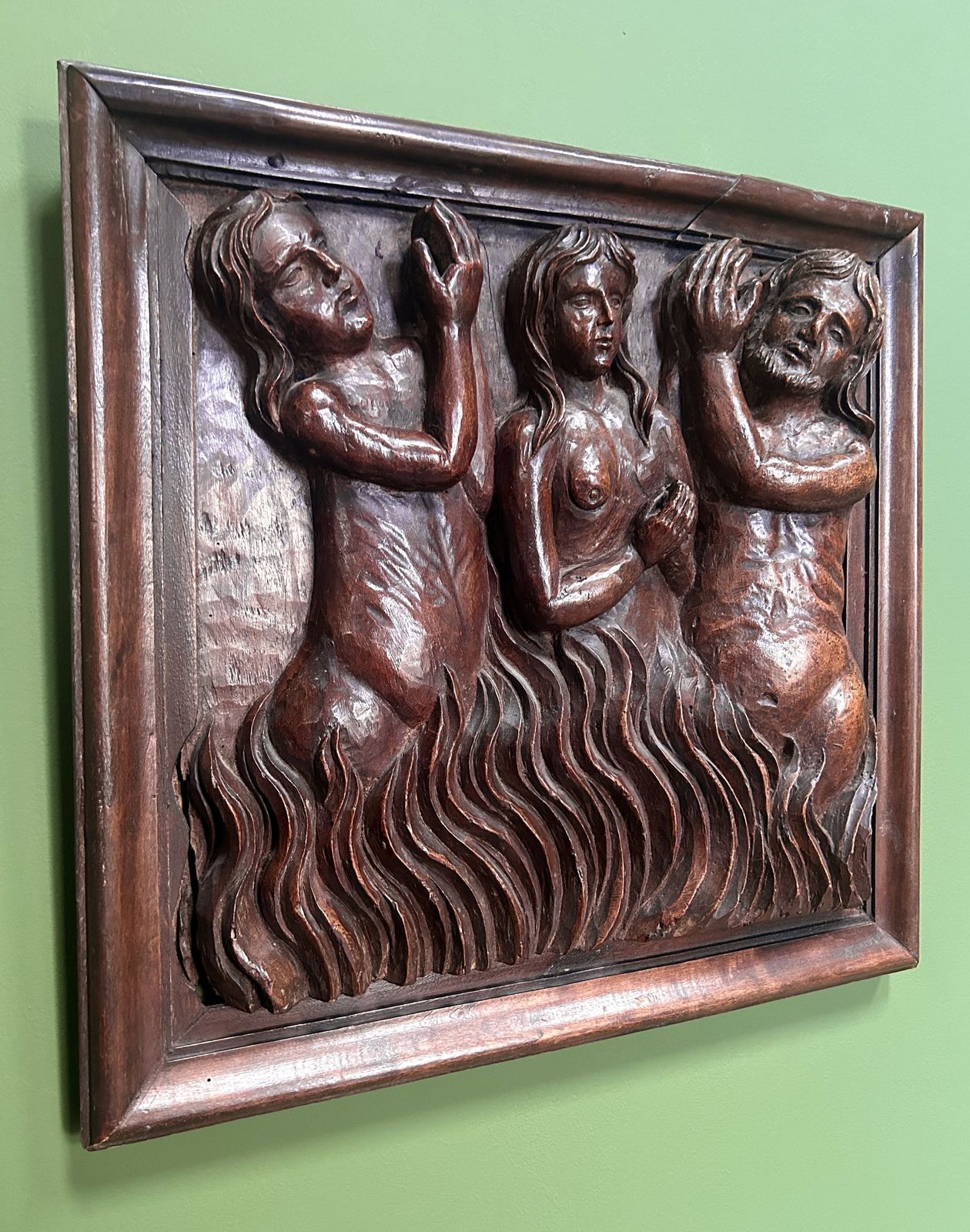 15th / 16th Century Italian Walnut Panel Carving Of Religious Souls In Purgatory photo for sale