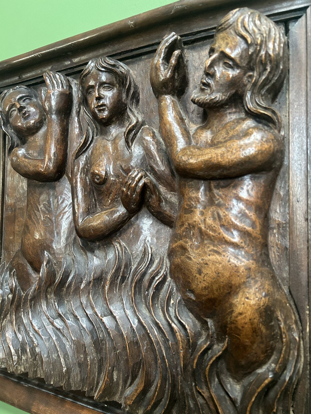 15th / 16th Century Italian Walnut Panel Carving Of Religious Souls In Purgatory photo vintage