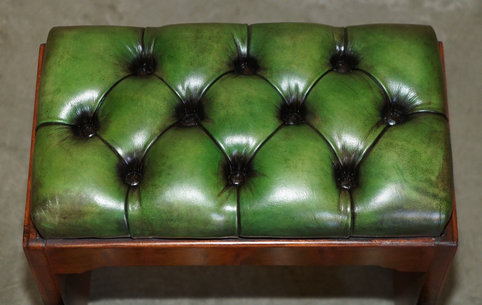 Fully Restored Antique Flamed Mahogany Green Leather Chesterfield Library Steps photo Furniture