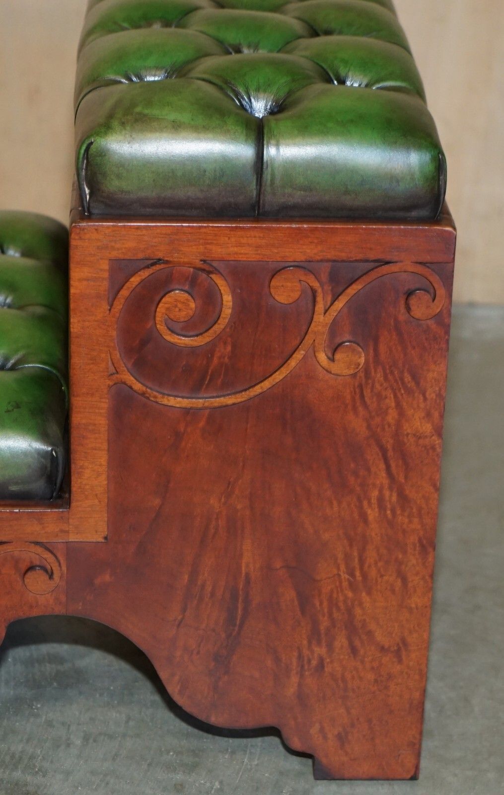 2450.0 Fully Restored Antique Flamed Mahogany Green Leather Chesterfield Library Steps photo