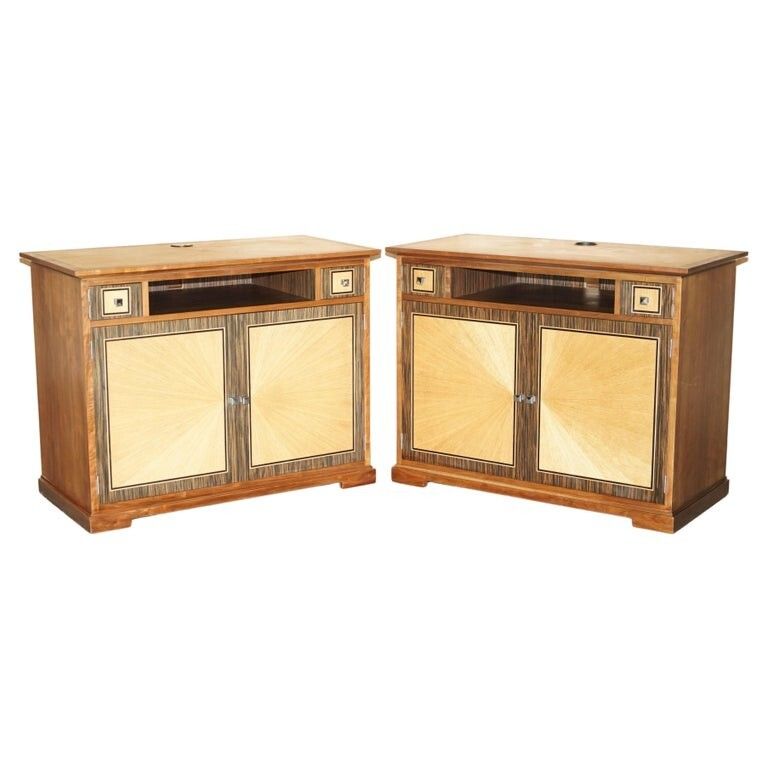 Pair Of David Linley Chelsea Satinwood Macassar Ebony Sideboard Tv Media Unit