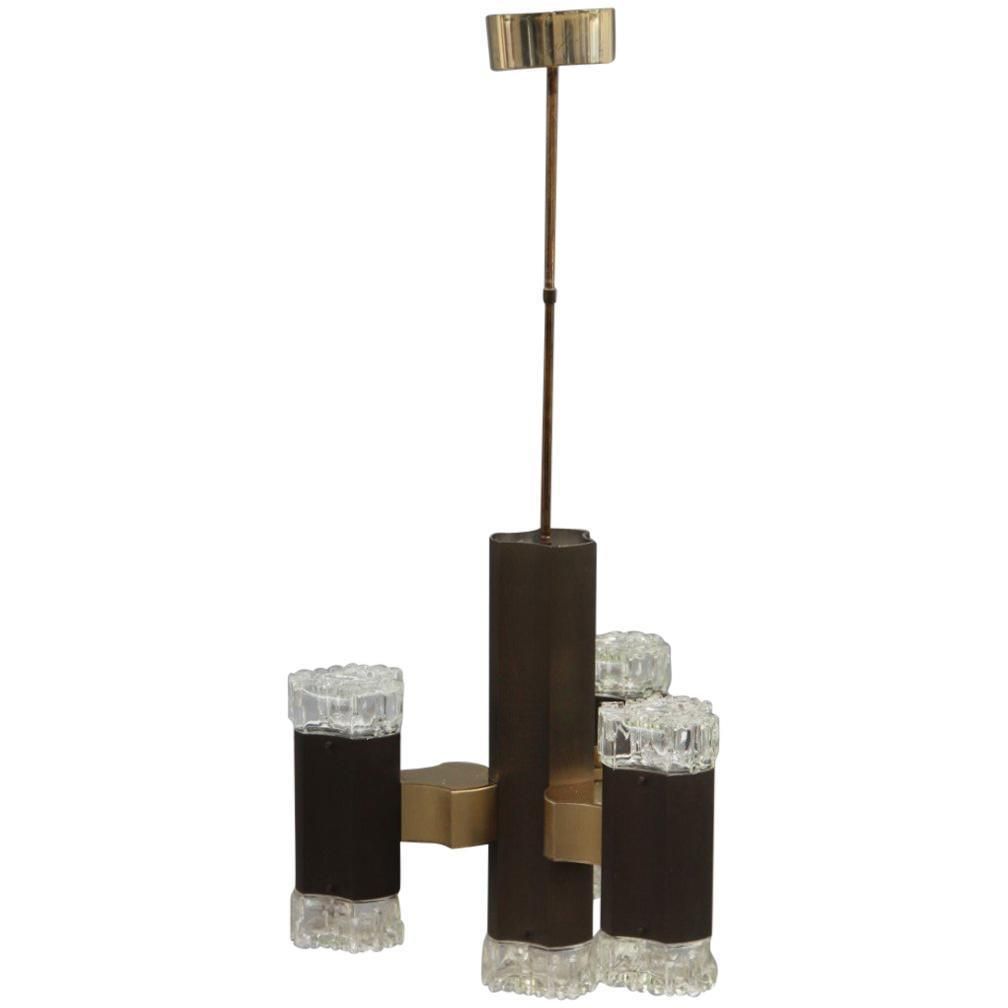 Bronzed Sciolari Aluminum Minimal Geometric Chandelier Italian Design Gold