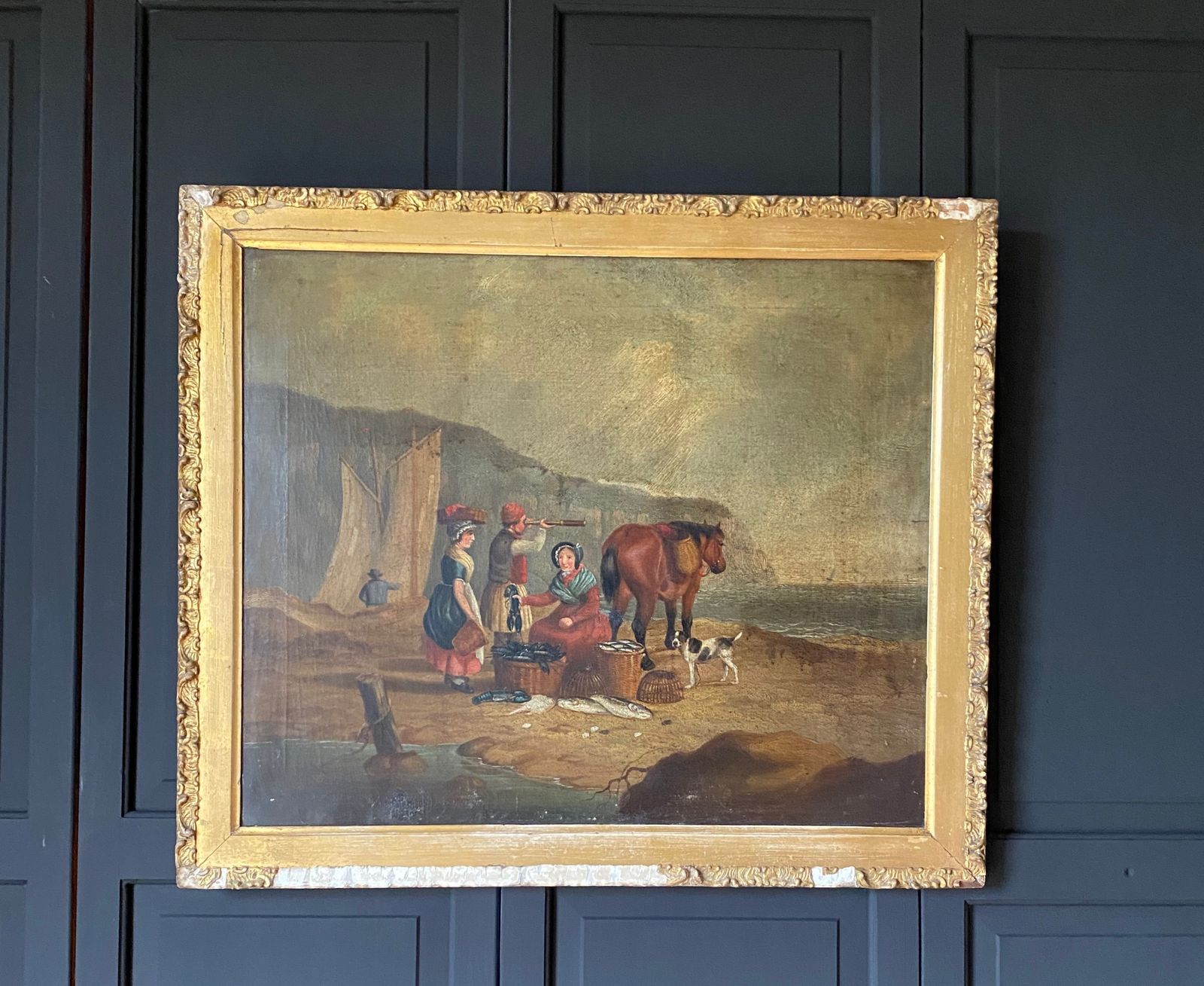 Early 19thc Oil Painting The Lobster Catchers photo 465.0