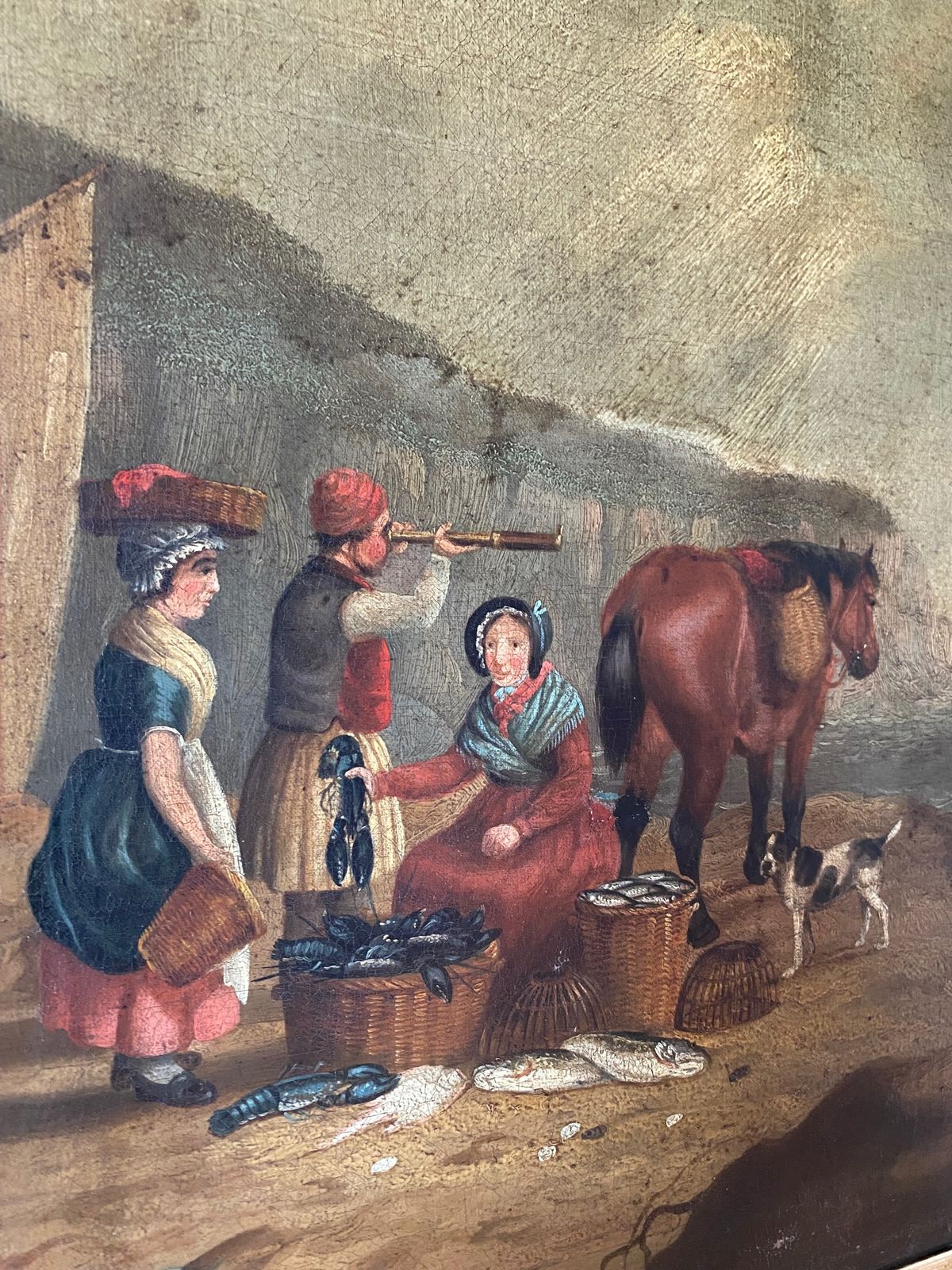 Early 19thc Oil Painting The Lobster Catchers photo vinterior
